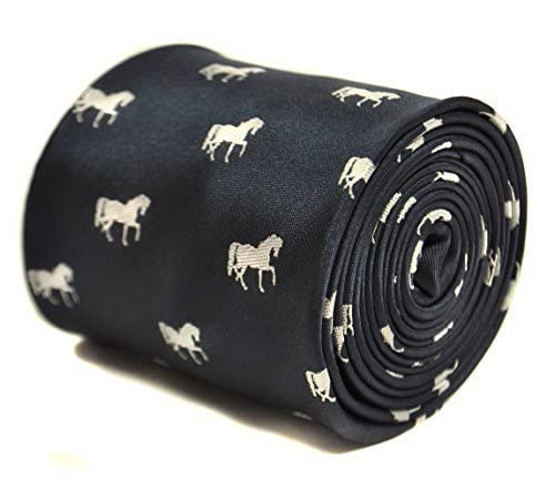 Sponsored Ad – Navy Dark Blue Tie with Thoroughbred Horse Silhouette Design, Classic 8cm Width, Stylish Men’s Necktie for Races, Weddings, Office or Events