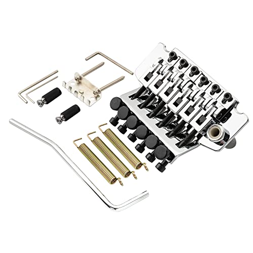 Musiclily Pro 54mm (2-1/8 inch) Double Locking Tremolo Bridge with 34mm Full Solid Brass Block for Floyd Rose Style Electric Guitar, Chrome