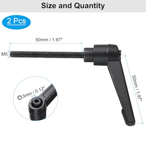 Image of uxcell 4pcs Clamping Lever Adjustable Handle Set Metric M5 x 50mm Male & M5 Female Thread Level Handles Hand Stud Knobs Quick Release Black for Lathe Machinery