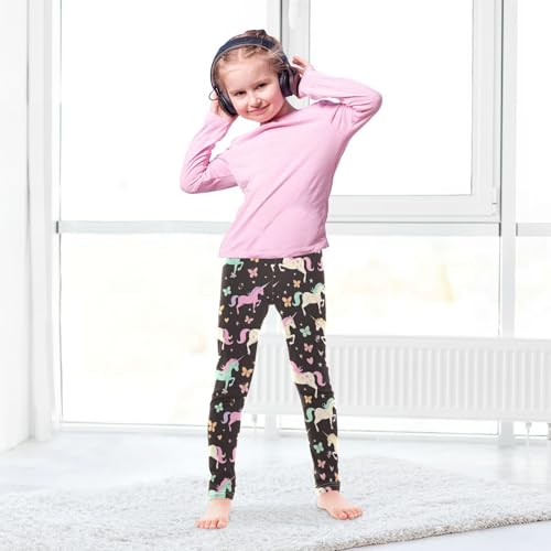 Unicorns Butterfly Girls' Leggings Toddler Doodles Kids Yoga Pants Dance Active Tights 4T4