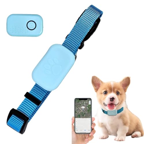 Localizador de mascotas Bluetooth para perros y gatos – Localización GPS con collar ajustable, resistente al agua, multi personas, batería de larga duración, compatible con iOS y Android (azul)
