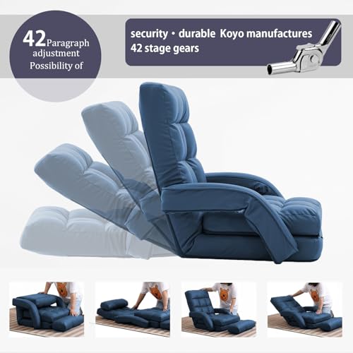 Image of Floor Chair for Adults with Back Support, 14-Position Adjustable Floor Sofa with Pillow & Armrests, Faux Leather Floor Lounger Chair for Gaming, Reading & Living Room (Blue)