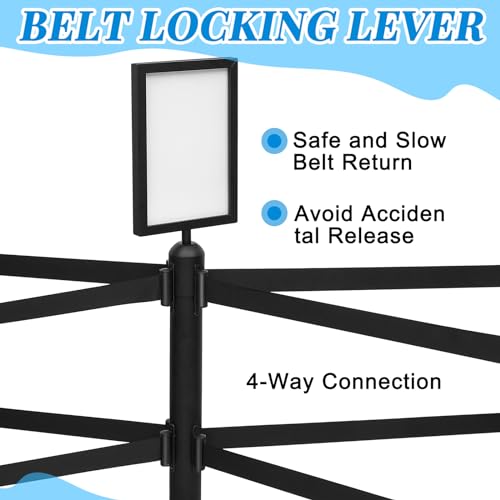 Wonderjune 6 Pcs Crowd Control Stanchions Set Stainless Steel Barrier Post with Dual Retractable Belt 9.8 ft and 1 Sign Holder Crowd Safety Control Barrier Solid Base Easy Connect Assembly by Wonderjune - Used condition - Image 3