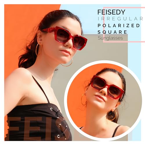 FEISEDY Trendy Polarized Sunglasses, Oversized Irregular TR Frame for Women Men, Retro Shades UV400 B00162