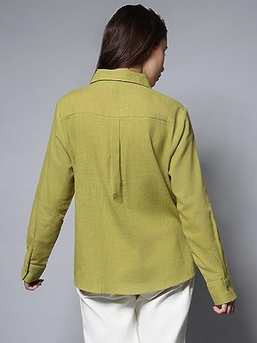 Image of High Star Women's Classic Oversized Spread Collar Long Sleeves Cotton Casual Shirt