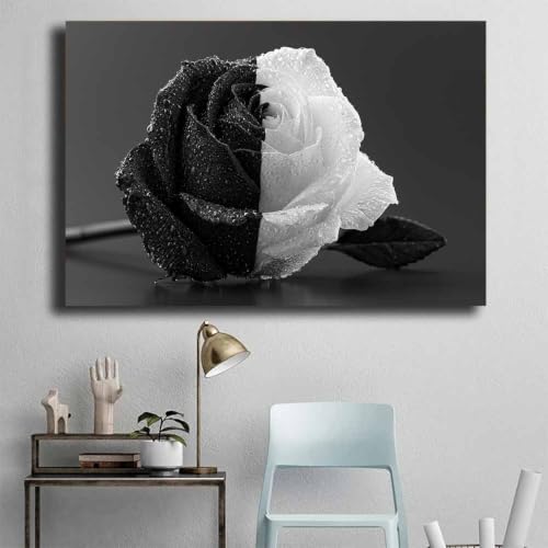Toile decoration murale poster noir et blanc water drop rose floral 70x100cm