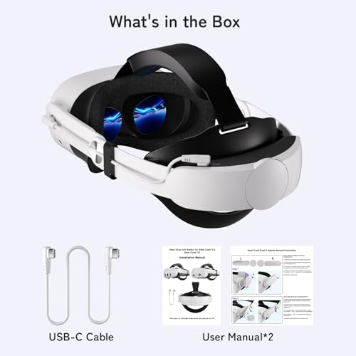 Image of 10000mAh Battery Head Strap for Meta Quest 2 /3 /3S - Elite Strap with Battery Pack Accessories Fast Charger to Extend Quest 2 /3 /3S 2-4H Playtime - VR Stocking Stuffers for Men - Mens Stocking Stuffers