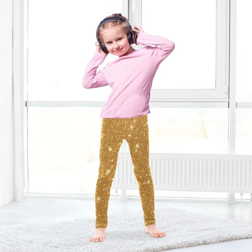 Girls Leggings Golden Glitter Shiny Kids Length Leggings Pants Toddler Athletic Soft Tights Trousers 4T4