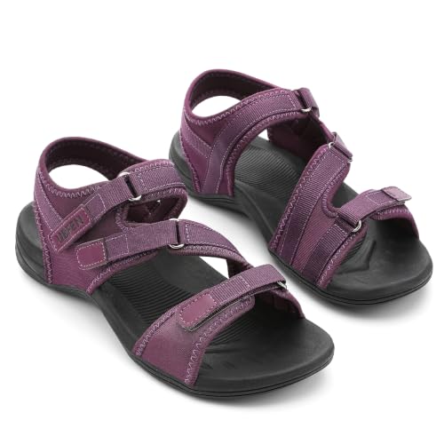 Image of UBFEN Womens Hiking Water Sport Sandals with Arch Support | 3 Adjustable Straps, Cushioned Footbed, Non-Slip, Comfortable Walking for Athletic Outdoor Summer Beach