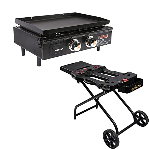 Qulimetal Portable Grill Cart & Griddle Stand And Portable Table Top Griddle, 22 Inch Propane Gas Flat Top Grill, 24,000 Btus 348 Sq. In. Camping Grill With Carry Bag #TOP16