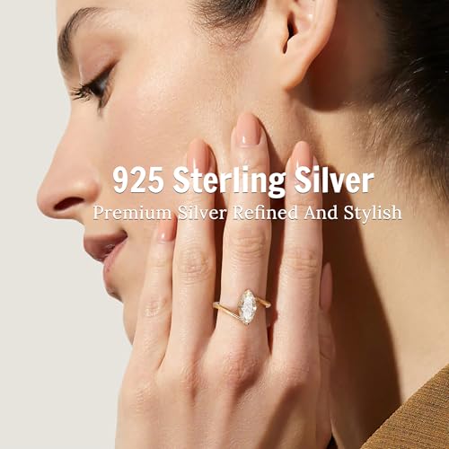 VISDIV 2CT Engagement Ring for Women Marquise Cut 925 Sterling Silver AAAAA Cubic Zirconia CZ Wedding Band Promise Ring For Women Solitaire Simulated Diamond Silver/Gold Size 5-10 (Gold, 5) by VISDIV - Used condition - Image 3