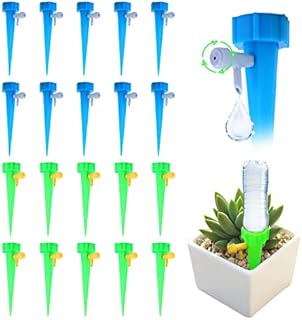 TSHAOUN 20 Pieces Automatic Plant Watering Spike with Slow Release Control Valve Switch Bottle Drip Irrigation System, Vacation Adjustable Self Watering Devices for Garden Indoor Plants (20 Pieces)