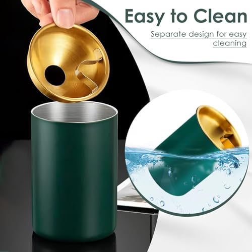 Image of NYRWANA Stainless Steel Windproof Ashtray with Lid | Rustproof, Easy-to-Clean Ash Holder for Smokers | Elegant Indoor Outdoor Ash Tray for Patio, Home, Office, Bar & Garden Use (Green)