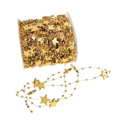 Perlenkette Weihnachtsbaum Deko 10M Perlengirlande Weihnachten Gold Stern Perlenband Weihnachtsbaum Kette Christbaumschmuck Perlenband Christbaumkette für Christmas Decorations DIY Handwerk Hochzeit