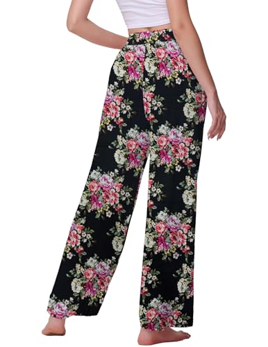 Image of Veseacky Women's Wide Leg Lounge Pants Yoga Pajamas Comfy Stretch Drawstring Pajamas Puls Size Dance Bottoms S-4XL