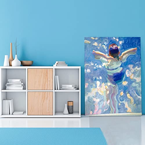 Blue Crystal Landscape Poster Girl Underwater Swimming Wall Art Home Decor Canvas Painting Posters And Prints Wall Art Pictures For Living Room Bedroom Decor 24X32Inch(60X80Cm) Frame-Style #TOP1