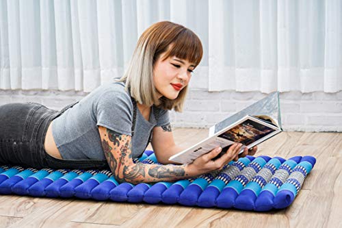 Image of Leewadee - Foldable Floor Mattress - Japanese Roll Up Futon -Trifold Tatami Mat- Guest Floor Bed - Camping Mattress - Thai Massage Mat, Kapok Filled, 75 x 20 inches, Blue