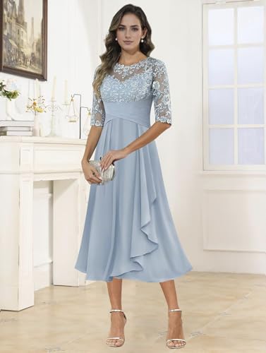 Tea Length Mother of The Bride Groom Dresses for Women Chiffon Lace 20253