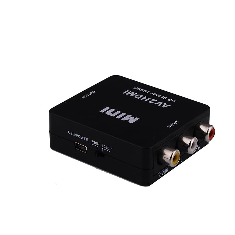 Rqkagf - Convertidor RCA a HDMI 1080P/720P, adaptador AV compuesto a HDMI con cable de alimentación USB, compatible con PS2 Wii VHS DVD Snes TV, soporte PAL NTSC, para monitor HDTV proyector
