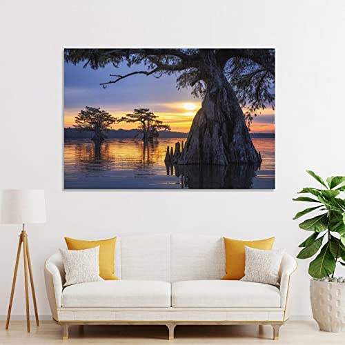Landscape Wall Art Swamp Painting Cypress Swamp Restroom Decor Canvas Wall Art Prints For Wall Decor Room Decor Bedroom Decor Gifts 16X24Inch(40X60Cm) Unframe-Style #TOP3