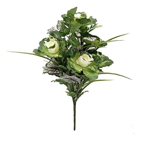 Admired By Nature Artificial Decorative Cabbage Ornamental Rose, ABN1B015-WHT, White Cabbage Rose Cover