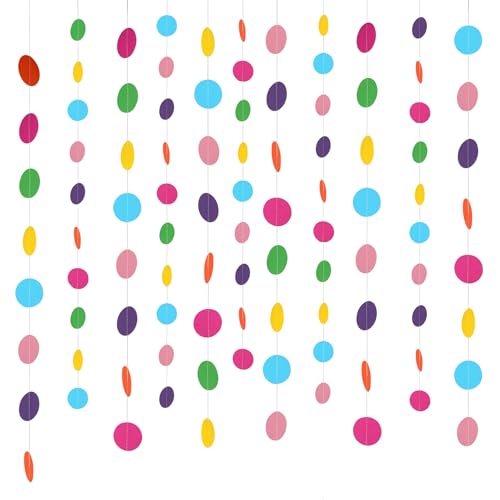 AYESY Runde Papier Girlande, 52 Ft Kreis Punkte Hängend Regenbogen Girlande Hängende Papier Rund für Geburtstage Karneval Jubiläen Hochzeiten Dekoration (Bunte Runde)