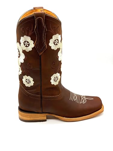 Women's Western Cowboy Boots with Embroidered Design, Brown