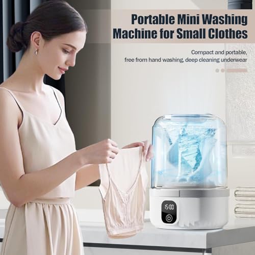 Image of Mini Laundry Machine 1.5L Portable Laundry Machine and Spinner for Baby Clothes, Underwear, Socks; Ideal for Travel, Dorms, Camping A92