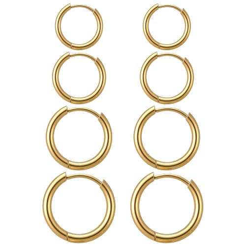 Image of 4 Pairs Small Gold Hoop Earrings for Women, Tiny Huggie Earring