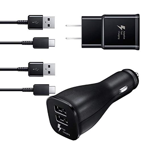 Adaptive Fast Charging Dual-Port Car Charger with USB Type C Charger Cable Compatible Samsung Galaxy S9 / S9+ / S8 / S8 Plus/Active/Note 8 / Note 9