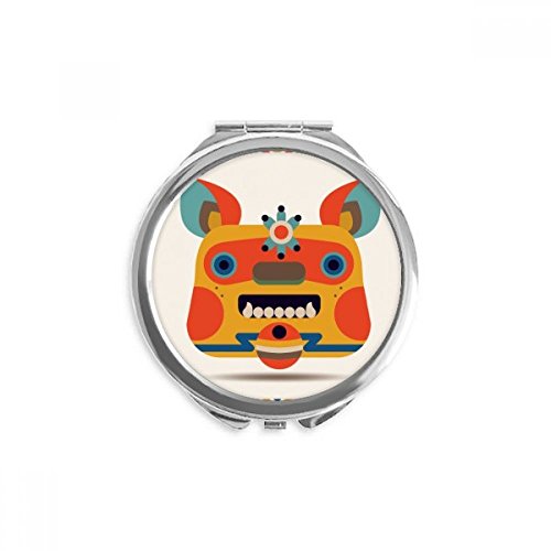 Espejo redondo portátil de mano con diseño de monstruo oriental para un maquillaje preciso