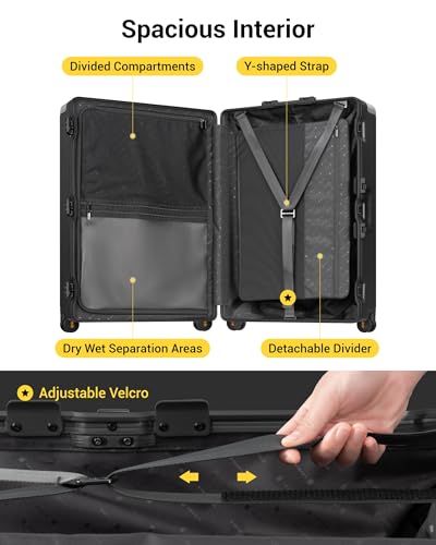 Image of LEVEL8 Zipperless Checked Luggage Large Suitcase with Wheels 28 Inch Aluminum Frame Luggage Hard Shell Suitcases with Tsa Locks, Black