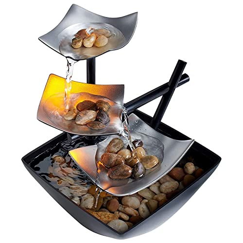Tabletop Fountain with Lights and Pebble, Meditation Small Waterf...