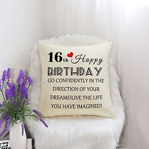 Happy 16th Birthday Gifts for Girl Cushion Cover 16th Birthday Party Gifts Throw Pillow Cover 16 Years Old Birthday Gifts for Her Sixteen Year Old Gift for Friend Daughter Sister Niece Granddaughter