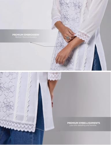 Image of Amazon Brand - Myx Women's Pure Cotton Embroidered Short Kurti | Tunic | Short Kurta (Available in Plus Sizes)