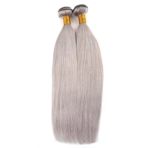Brazilian Human Hair Weave Straight Hair Extensions 1 Bundle Silver Gray Hair 24 inch