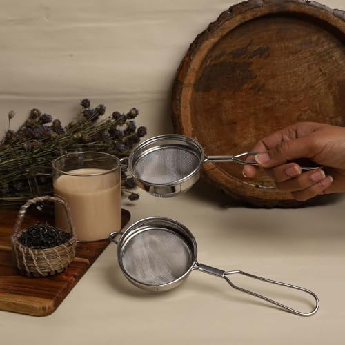 Image of Kanshita's Rasoiware Stainless Steel Fine Mesh Tea Strainers (Set of 2) - Ideal for Tea & Coffee | 8 + 8.5 cm