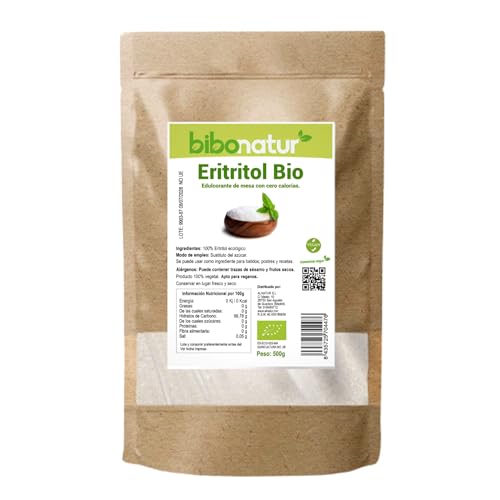 Bibonatur Eritritol ECO 500gr – Edulcorante Sustituto Natural del Azúcar - Índice Glucémico 0 – Índice Calórico 0 - Producción ecológica