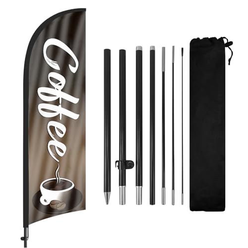 FSFLAG Coffee Advertising Swooper Flag Banners Feather Flags with Pole and Ground Stake 8FT Advertising Feather Banners Sign for Coffee Business