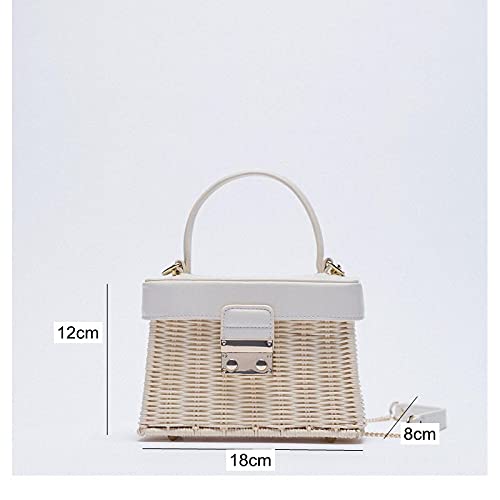 Capazo Playa Mujer,Cesta Playa Bolso de la paja de la vendimia de la vendimia de la vendimia de la vendimia blanca de la vendimia de la vendimia Casual portátil para las mujeres Canasta Bolsa de ratán