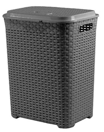 Cesto de Ropa 50L - Envio 24h - con Asas y Tapa - Pongotodo de Rattan de plástico duro. Cubo para plancha, Almacenaje de productos, Juguetes, Herramientas o Multiusos. Ligero y Resistente. (Gris)
