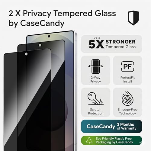 Image of Casecandy - [Pack 2 Privacy Tempered Glass Screen Protector for Samsung S25 Ultra | Privacy Tempered Glass Guard Samsung S25 Ultra - HD /Fingerprint Working
