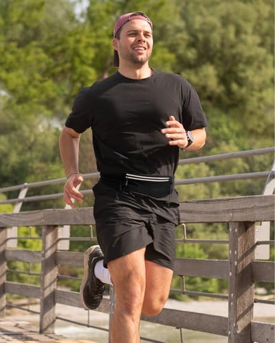 WATERFLY Laufgürtel für Handy Lauftasche Joggen: Lauf Hüfttasche Herren Damen mit 3 Taschen Jogging Bauchtasche Handytasche Triathlon Startnummernband Laufgurt Marathon Running Belt mit Nummernhalter