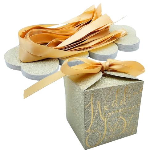 ONEBO 30 Pièces Boîte de Bonbons Mariage,Boîte Papier Cadeau,Boîtes Bonbons Papier,Boîtes à Dragées Mariage, Livré avec un ruban d'attache, Pour Cadeau De Bricolage (Paillettes d'or)