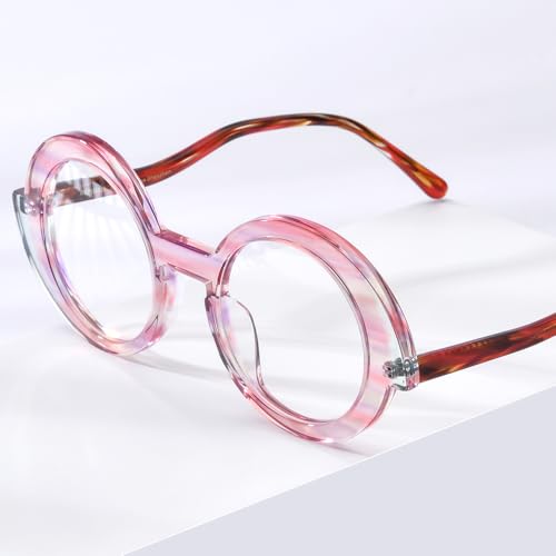 Image of HEPIDEM Multicolor Acetate Glasses Frame Women,Oversize Round Optical Eyeglasses 9345