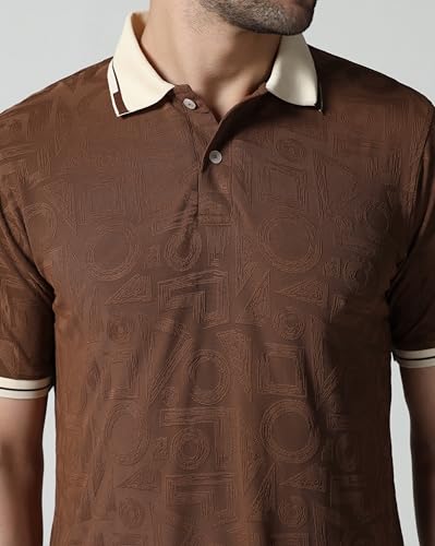 Image of TOPLOT Men's Premium Jacquard Polo T-Shirt | Geometric Textured Design | Contrast Collar & Cuffs | Soft Breathable | Perfect for Office & Casual Wear | Available in Pack of 2 (5281)