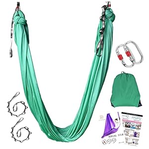 PFONB Aerial Silks – Premium Aerial Yoga Hammock Swing 5.5 x 3 Yards for Antigravity Yoga, Inversion Exercises, Improved Flexibility Core Strength – Daisy chains, Carabiners and Pose Guide(turquoise)