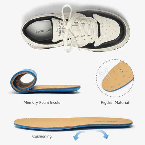 Image of BEAU TODAY Platform White Sneakers for Women,Leather Casual Tennis Shoes