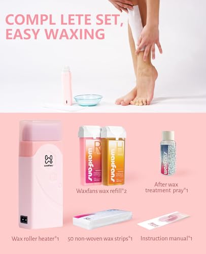 waxfans Kit de Cera Roll On, Kit de Depilação para Pele Sensível, Rolo de Cera, Aquecedor de Cera Ro