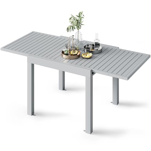 Devoko Mesa De Jardín Extensible,80 X 80 X 75 Cm,Mesa Exterior Extensible Aluminio,Muebles De Jardín para Balcones Y Terrazas, Se Extiende hasta 160 Cm, Gris Claro, Gris Claro